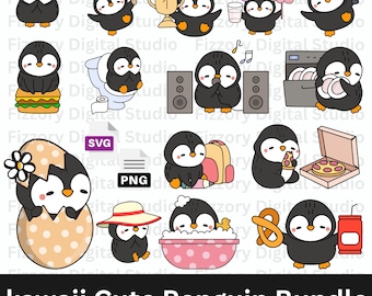 15 Kawaii Pinguin Clipart Bundle | Kinderzimmer Grafiken (PNG, SVG, PDF) (Instant Download)