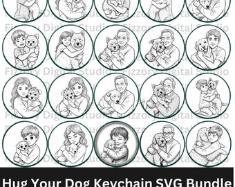 Hund Umarmung Schlüsselbund SVG-Bundle - 30 Kreise Designs (Digitaler Download)