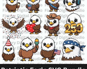 Niedliches Vaterländischer Adler SVG Bundle | 250-jähriges Jubiläum USA 1776–2026, Vaterländischer Adler PNG, Cricut Shirt Design, Clipart zum Unabhängigkeitstag