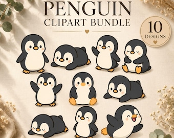Cute Penguin Clipart Bundle PNG SVG PDF, Kawaii Penguin Graphics, Nursery Wall Art, Baby Animal Clipart, Instant Download