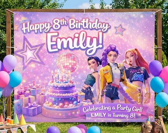 Custom Birthday Backdrop for Girls Personalized Photo Booth Background Custom Name Party Banner Pop Star Tapestry Event Decorations