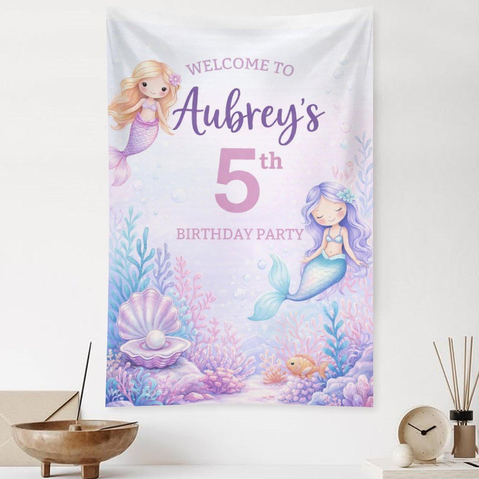 Personalized Mermaid Birthday Backdrop, Under the Sea Party Decorations ...