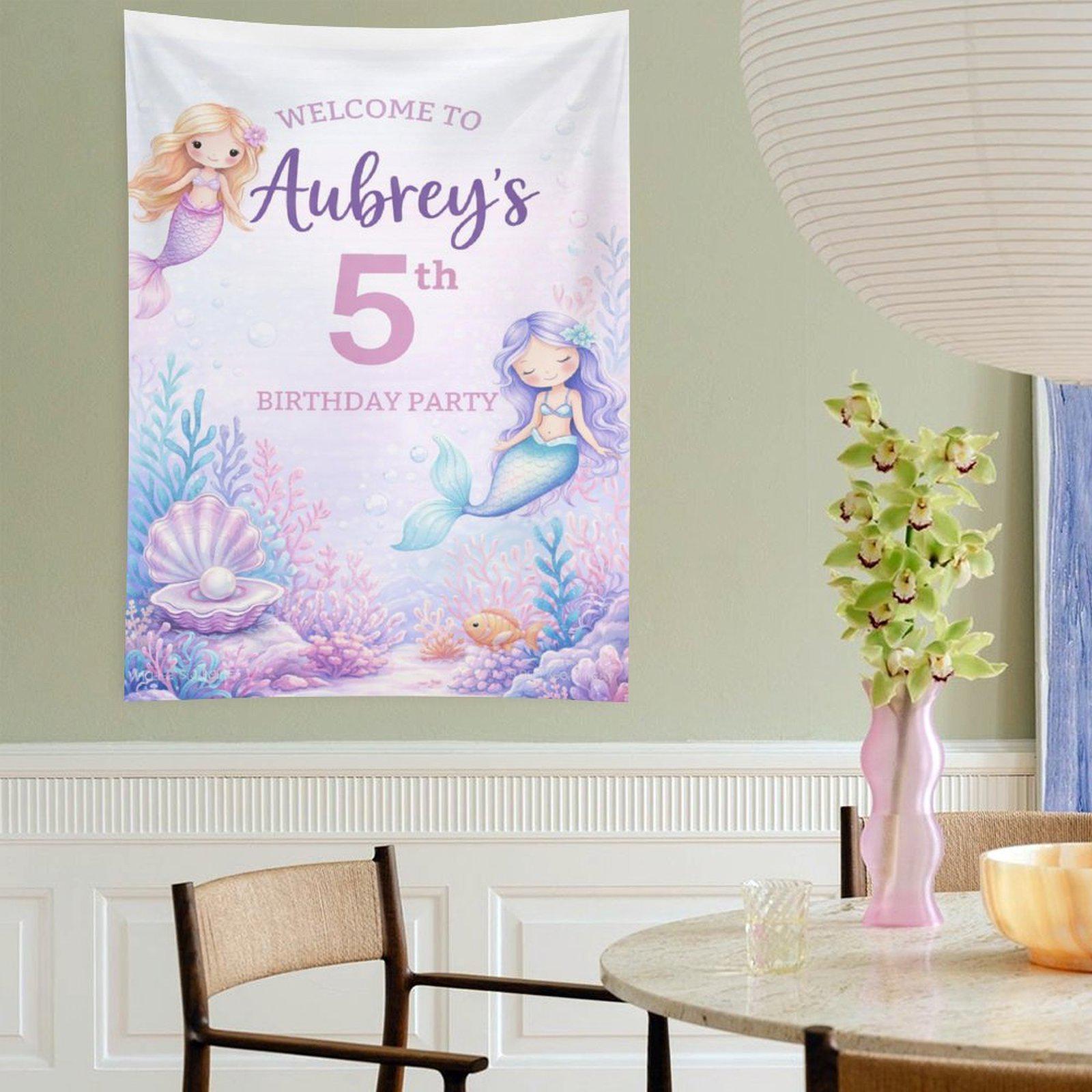Personalized Mermaid Birthday Backdrop, Under the Sea Party Decorations ...