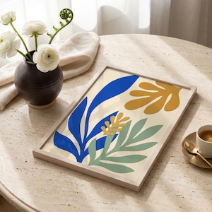 Modern Art Frame Mockup PSD, 8x10 Vertical Smart Object, Travertine Café Table Kitchen Scene