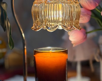 Vintage Amber Glass Flower Candle Warmer - Aromatherapy Lamp
