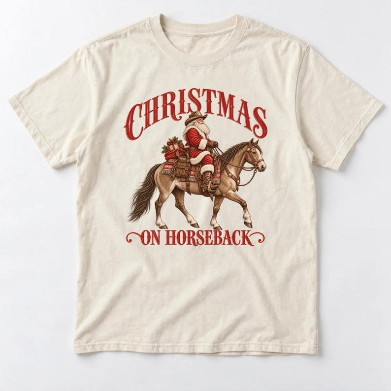 Christmas on Horseback Shirt, Vintage Cowboy Santa Graphic Tee, Western ...