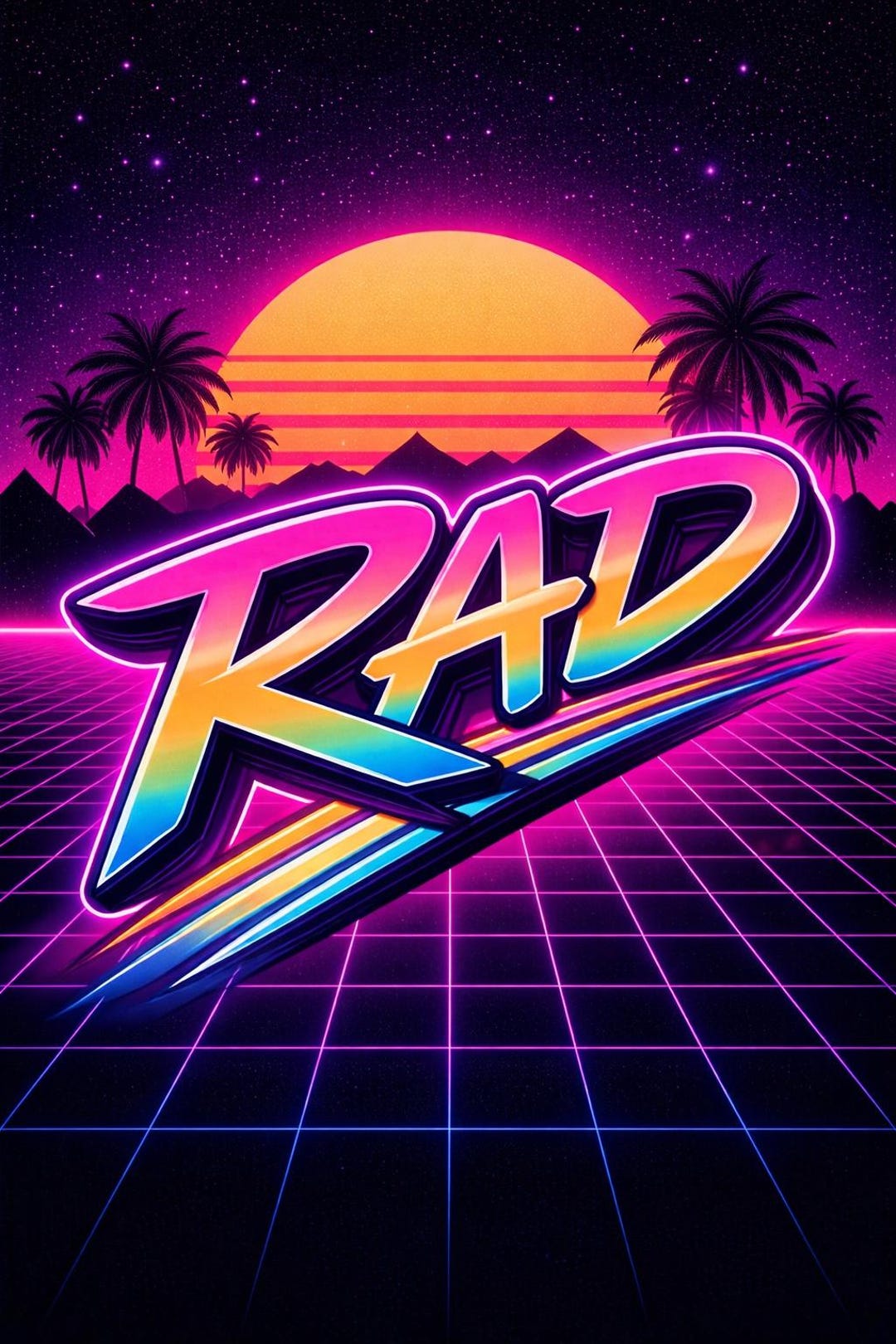 RAD Synthwave Wall Art | Neon Retro Typography Print | 80s Nostalgia ...