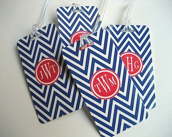 Luggage Tag - Family 4-Pack Chevron Luggage Tags- Custom Monogram Luggage Tag Set