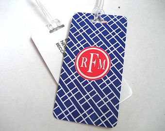 Luggage Tag - Family 4-Pack Chevron Luggage Tags- Custom Monogram Luggage Tag Set- Navy Blue and Red - Red White and Blue