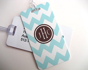 Luggage Tag - Family 4-Pack Chevron Luggage Tags-  Custom Monogram Luggage Tag Set