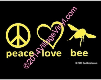 Vinyl Decal - Honey Bee Window Decal -Peace Love Bee Car Window Decal - Car Sticker - Beekeeper Bumper Sticker - We love bees