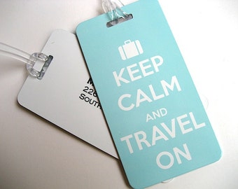 Luggage Tag - 5-Pack -  Blue Keep Calm and Travel On Luggage Tag - Travel Accessories -  Blue Travel Tag