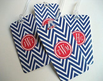Luggage Tag - Family 4-Pack Chevron Luggage Tags- Custom Monogram Luggage Tag Set