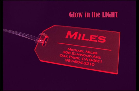 Luggage Tag - Neon Glow In The Light Custom Engraved Luggage Tag - Personalized Luggage Tag - Fluorescent Travel Tag