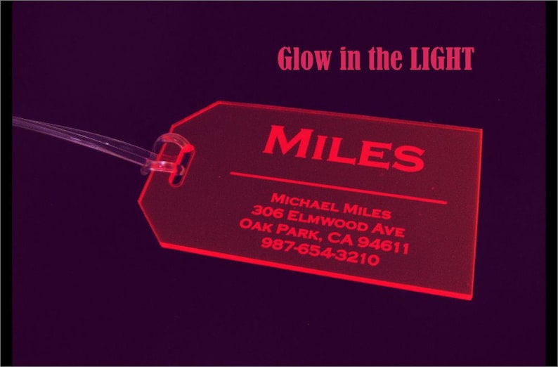 Luggage Tag Neon Glow In The Light Custom Engraved Luggage Etsy