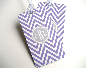 Luggage Tag Pair - Lavender and White Chevron Custom Monogram Luggage Tag - Personalized Gift for Her - Travel Tag - Your Monogram