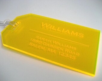 Luggage Tag - Neon Glow In The Light Custom Engraved Luggage Tag - Personalized Luggage Tag - Fluorescent Travel Tag