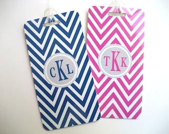 Luggage Tag - His and Hers Chevron Luggage Tags-  Custom Monogram Luggage Tag Set -