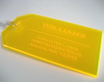 Luggage Tag - Neon Glow In The Light Custom Engraved Luggage Tag - Personalized Luggage Tag - Fluorescent Travel Tag