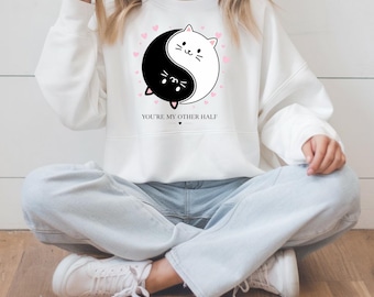 Yin Yang Cat Sweatshirt, Valentine's Day Couple Gift