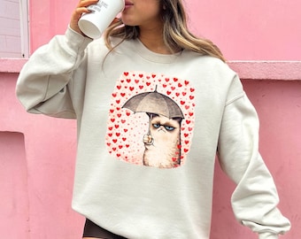 Grumpy Cat Valentine's Day Sweatshirt, Funny Cat Lover Gift