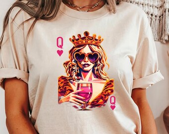 Queen of Hearts Wine Graphic Tee, Self-Love Valentine Shirt