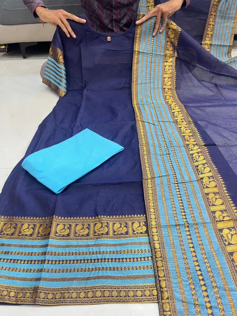 Blue Kanchi Cotton Suit Set | Hand Zari Jacquard, Ethnic Wear image 7