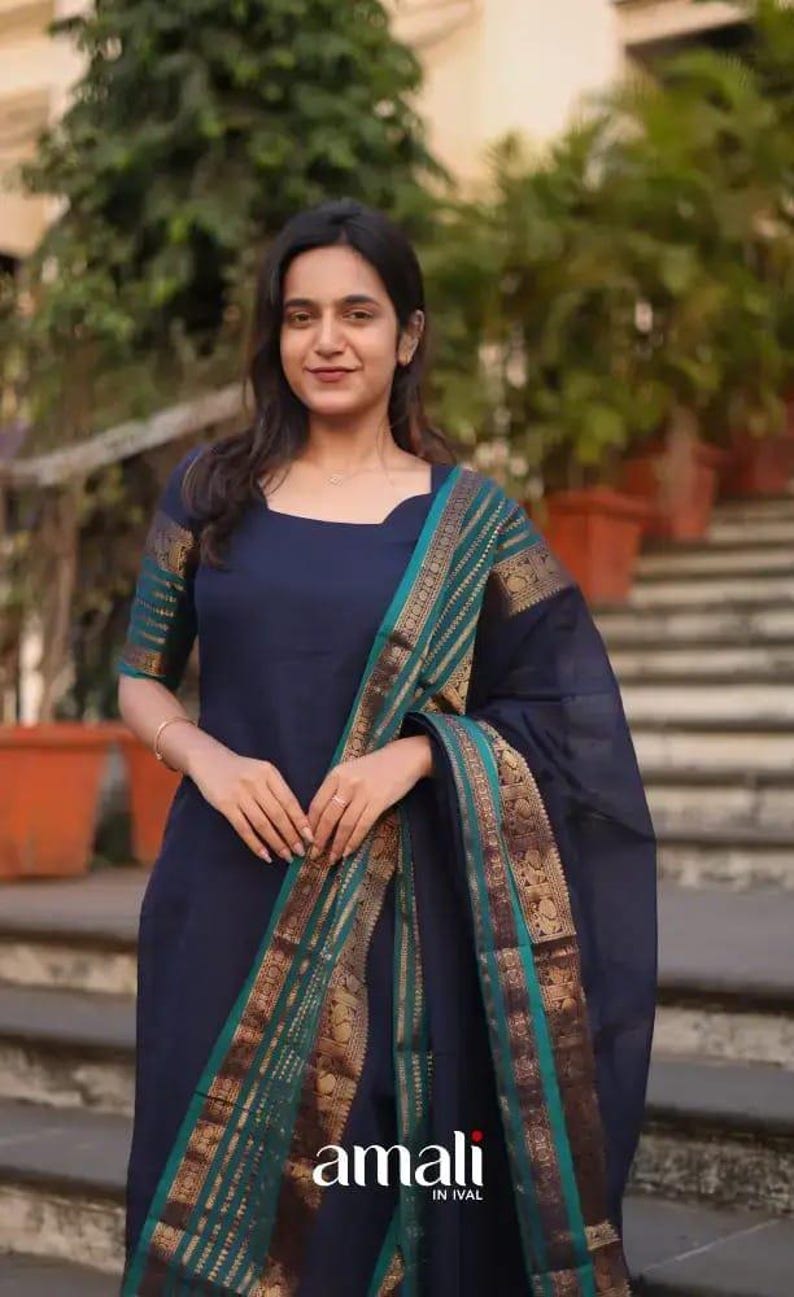 Blue Kanchi Cotton Suit Set | Hand Zari Jacquard, Ethnic Wear image 6