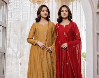 Anarkali Kurti Pant Dupatta Set | Embroidered Indian Ethnic Wear