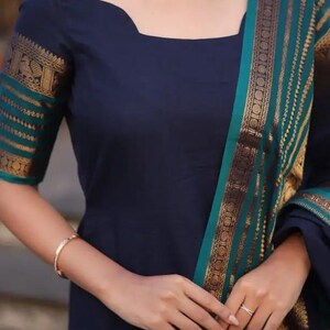 Blue Kanchi Cotton Suit Set | Hand Zari Jacquard, Ethnic Wear image 5