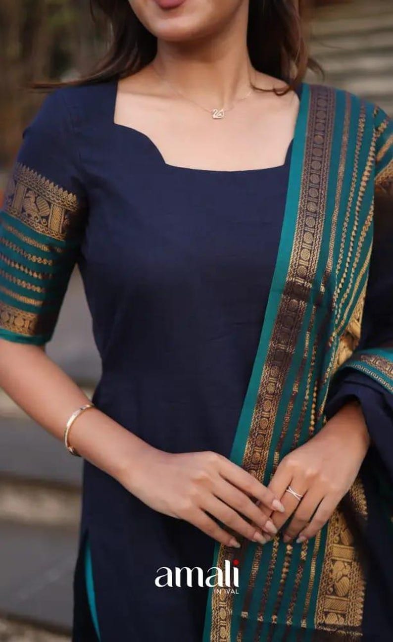 Blue Kanchi Cotton Suit Set | Hand Zari Jacquard, Ethnic Wear image 5