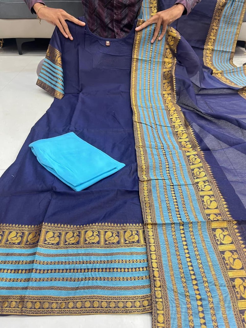 Blue Kanchi Cotton Suit Set | Hand Zari Jacquard, Ethnic Wear image 10
