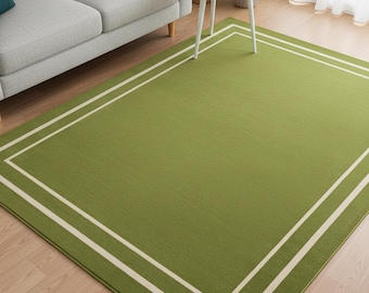 Olive Green Double Border Hand-Tufted Area Rug – Modern Minimalist Living Room Carpet