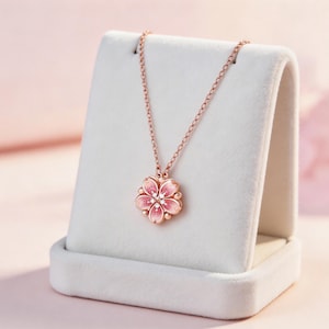 Magnetiskt hängehalsband, Sakura Blossom-format halsband, Anpassat graverat namn, Present till henne