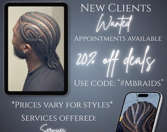 Men's Braids Flyer, Knotless Braids Special, Booking Template (Digital Download)
