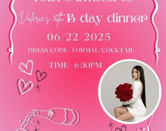 Pink Birthday Dinner Invitation, Editable Party Invite (Digital Download)