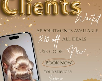 New Client Booking Flyer, Editable Hair, Nail, MUA Template (Digital Download)