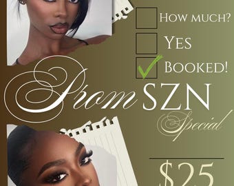 Prom Booking Flyer, MUA, Lash Tech, Braider, Client Appreciation (Digital Download)