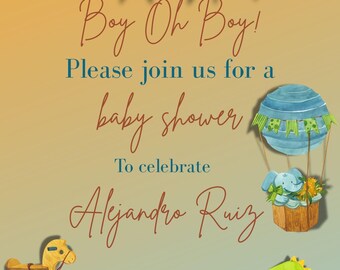 Boy Baby Shower Invitation Template, Hot Air Balloon (Digital Download)