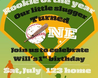 Rookie of the Year Baseball First Birthday Invitation (Digital Download)