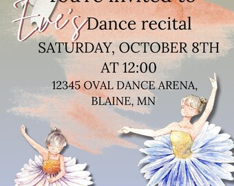 Ballerina Recital Invitation, Elegant Bow Design (Digital Download)