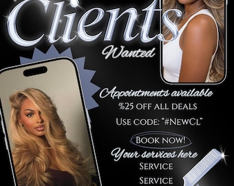 New Client Booking Flyer, MUA, Stylist, Braider, Lash Tech (Digital Download)