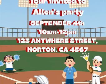 Editable Baseball Birthday Invitation, Kids Sports Party (Digital Download)