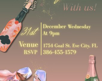 New Year's Eve Cheers Invitation, Digital Champagne, 2026 (Digital Download)