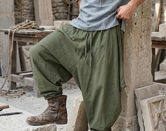 Haremshose Mittelalter Haremshose Wikingerhose - Leinen Baumwolle LARP Hose, Renaissance Kostüm, Piratenhose, Fantasy Cosplay