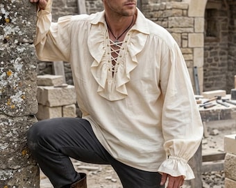 Mittelalter Rüschen Hemd für Männer – Renaissance Piraten Bluse, LARP Kostüm, Wikinger Tunika, Gothic Schnürhemd, Cosplay Top