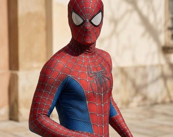 Spider-Helden-Kostüm – Rot-blauer Superhelden-Body, Cosplay-Outfit für Erwachsene, Comic-inspirierter Ganzkörperanzug, Halloween-Kostüm