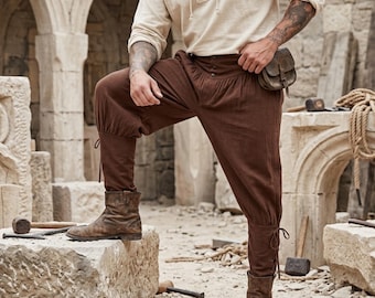 Renaissance Fair Pants for Men – LARP Pirate Trousers, Fantasy Warrior Bottoms, Gothic Cosplay Clothing, Historical Costume Pants