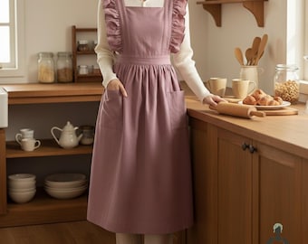 Rüschen Schürze Schürze Kleid - Baumwolle Küchenschürze, Cottagecore Schürze, koreanischer Stil Schürze, Geschenk für Bäcker