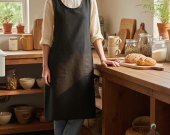 Ärmellose Schürze im Leinen-Look - Schürze im japanischen Stil, Schürze mit gekreuzten Rücken, Kochschürze, Küchenschürze, Rostschürze